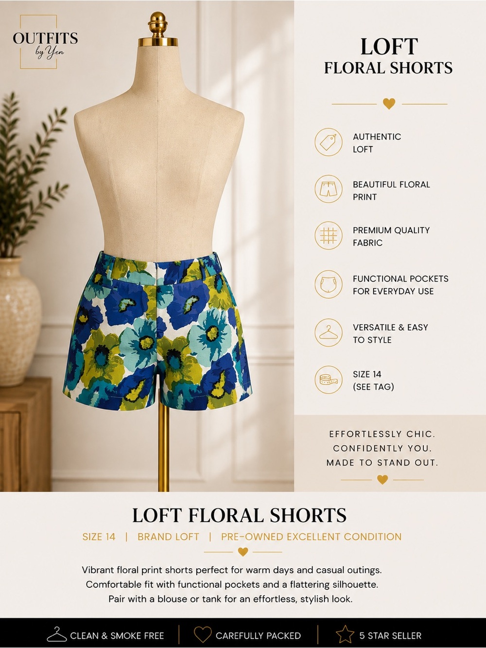 LOFT Floral Jean Shorts - Blue & Green